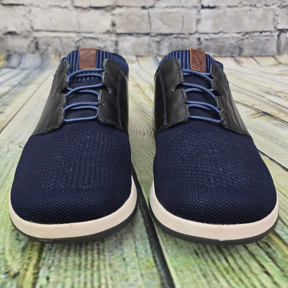 OluKai Makia Ulana Sneakers Mens 10 Navy Blue Leather Mesh Casual Slip On 10361 - Picture 4 of 9